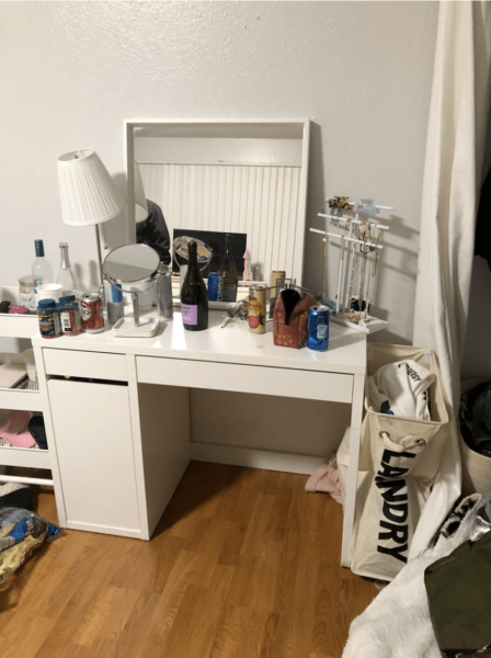dresser with bottles